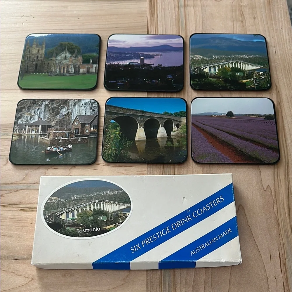 Set of Six Vintage Scenic Drink Coasters Tasmania